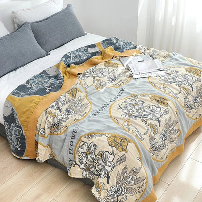 DecorBites™ Japanese Cotton Gauze Flower Blanket: Soft and Breathable Summer Throw