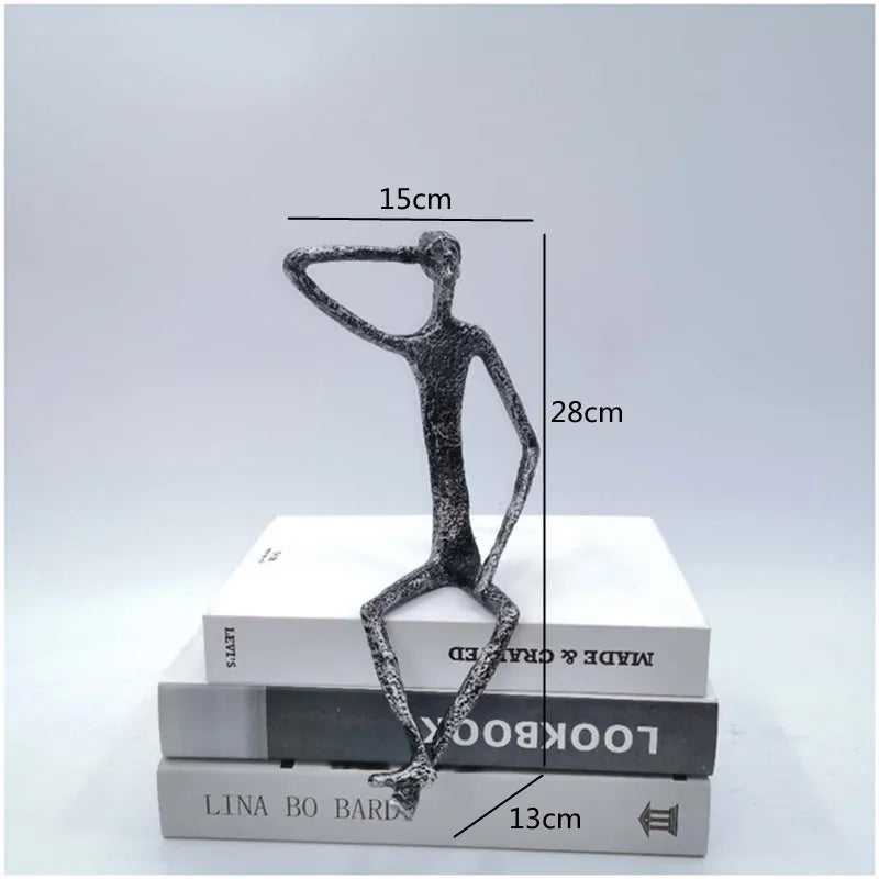 ديكوربايتس™ - منحوتة معدنية تجريدية لشخص أسود من الحديد الزهر لتزيين سطح المكتب