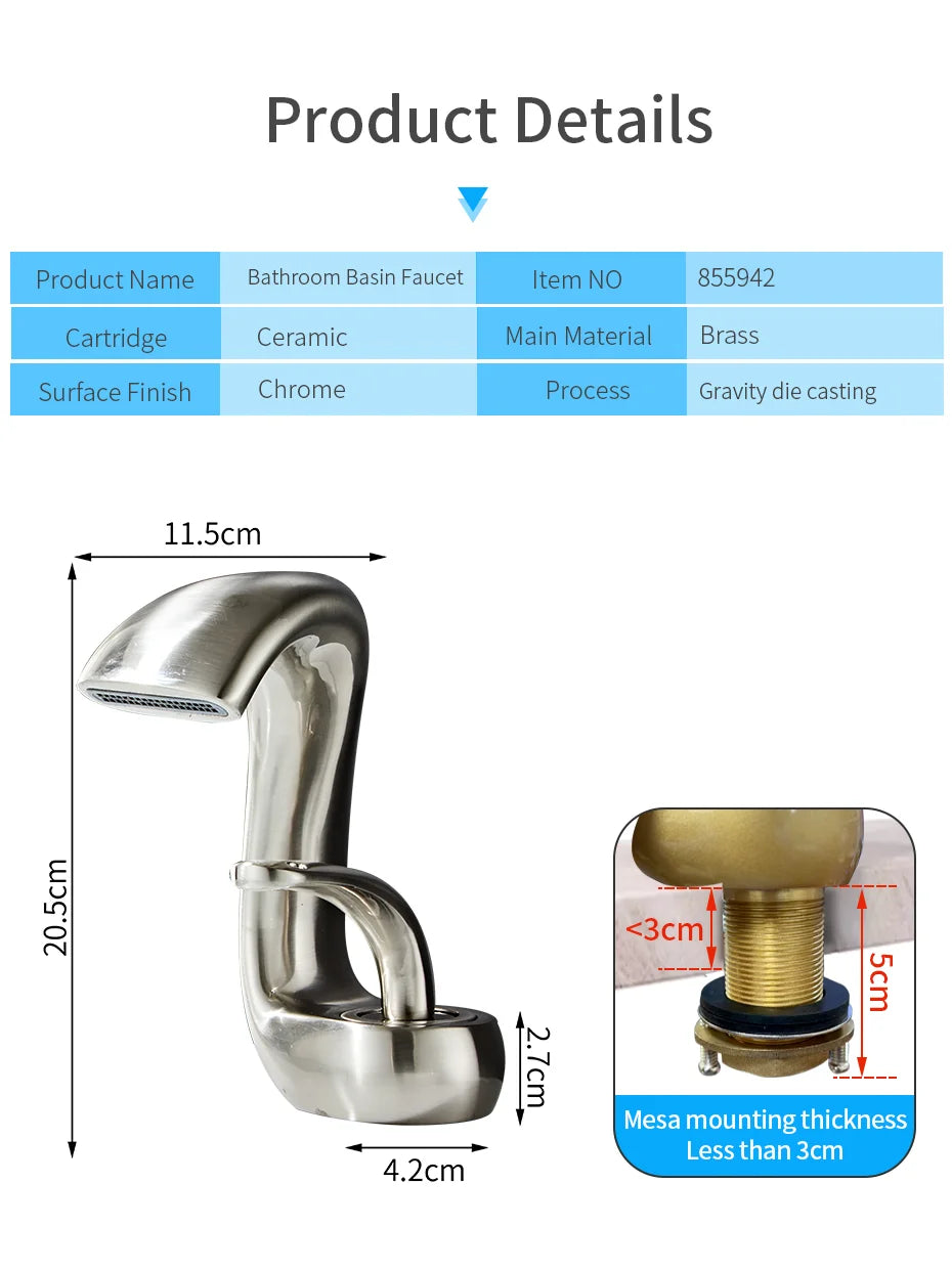 Grifo de Lavabo Decorbites™ Gold Basin: Grifo Mezclador de Una Palanca en Latón Moderno para Baño