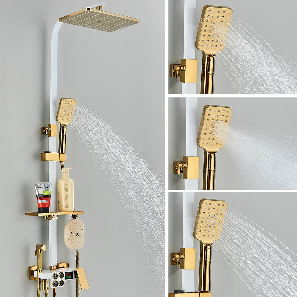 DecorBites™ Gold Thermostatic Shower Faucet Set: Smart Digital Mixer, Wall Mounted Rainfall System