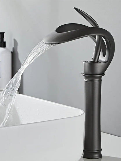 DecorBites™ Black Brass Bathroom Basin Faucet With Waterfall Design