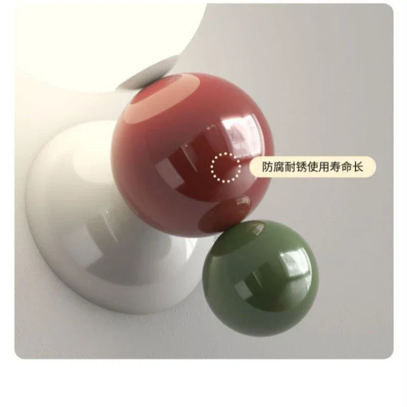 DecorBites™ LED Wall Light Red Green White Metal Kids Room Lamp White Acrylic Ball
