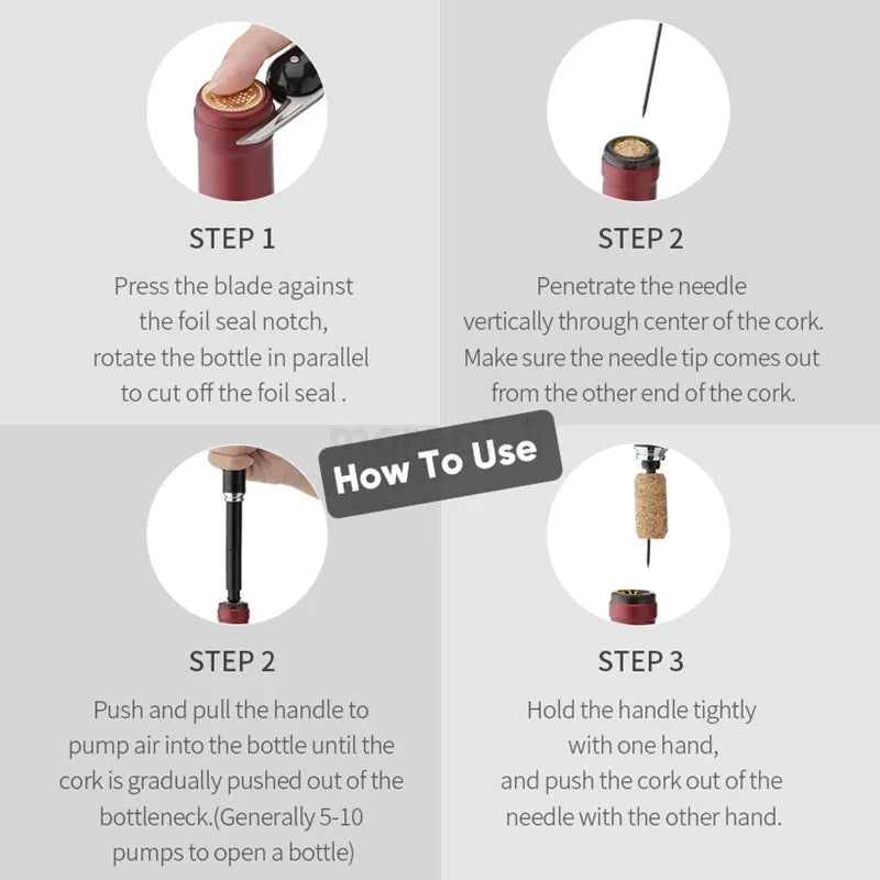 طقم مزيل الفلين وفتاحة الزجاجات من DecorBites™‎ مزود بدبوس لولبي ومضخة هواء