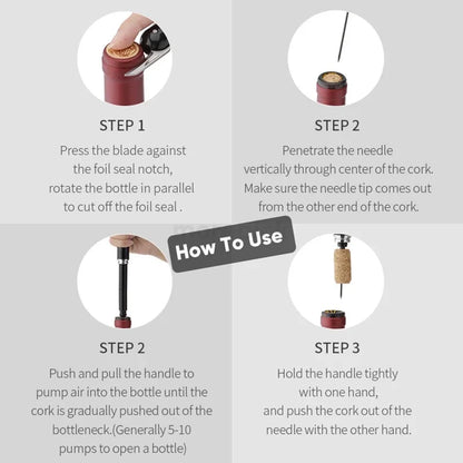 طقم مزيل الفلين وفتاحة الزجاجات من DecorBites™‎ مزود بدبوس لولبي ومضخة هواء