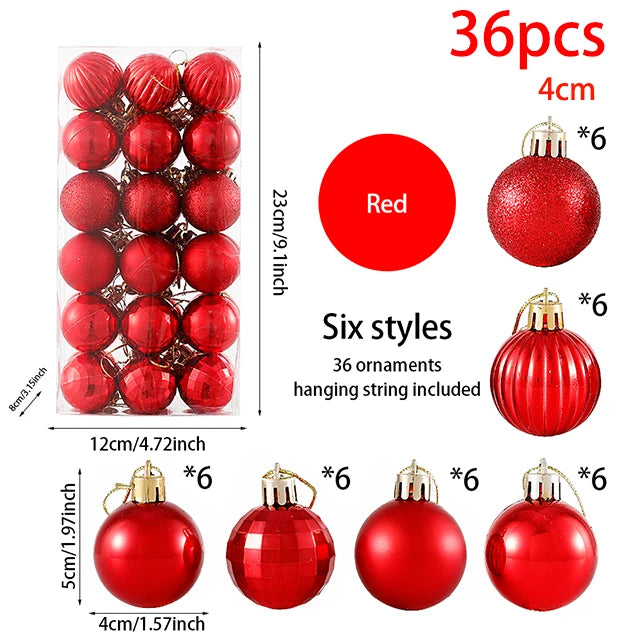 24/36pcs Christmas Balls Decoration Christmas Pine Tree Ornament Red Navy Blue Ball Ornament Xmas Hanging Tree Pendants Navidad