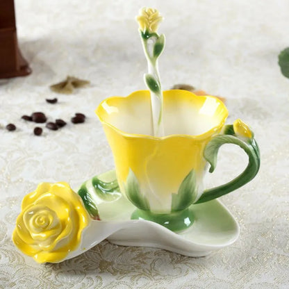 DecorBites™ Enamel Rose Peony Floral Coffee Cup Wedding Birthday Gift