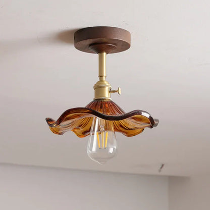 DecorBites™ Green Glass LED Ceiling Lights: Modern Copper Wood Indoor Lamp