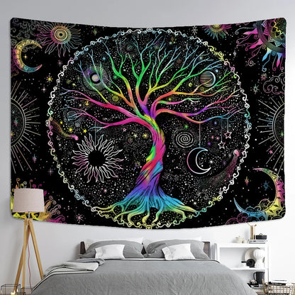 Tapiz abstracto del Árbol de la Vida para colgar en la pared de DecorBites™ - Arte psicodélico hippie