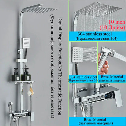 DecorBites™ Digital Display Thermostatic Shower Faucet Set with Rainfall Shower Column in Chrome