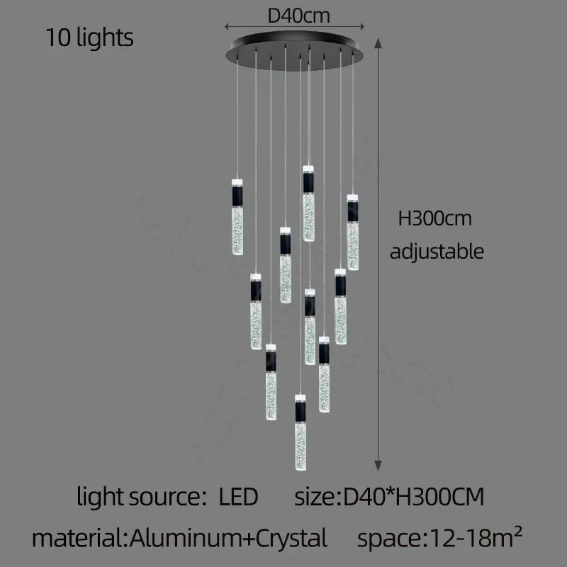 DecorBites™ Cylindrical Crystal Chandelier: Modern Villa Living Room Lamp for Stylish Interiors.