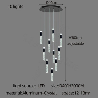 DecorBites™ Cylindrical Crystal Chandelier: Modern Villa Living Room Lamp for Stylish Interiors.