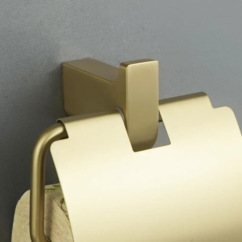 DecorBites™ Gold Bathroom Accessories Set: Towel Bar Rail, Toilet Paper Holder, Towel Rack, Hook