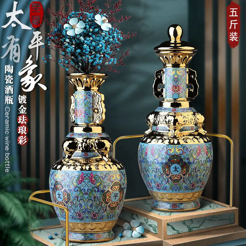 DecorBites™ Jingdezhen Ceramic Wine Bottle 5kg High-Grade Sealed Set White Wine Jar