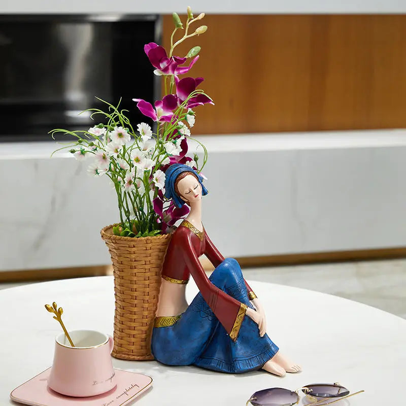 DecorBites™ Adornos de resina para bandeja de almacenamiento con forma de niñas, manualidades para decoración del hogar y figuras para escritorio.