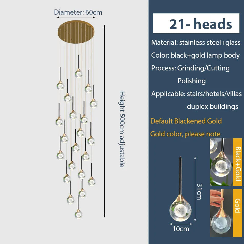 Chandelier de gotas de lluvia de cristal dorado Decorbites™ para escalera y vestíbulo