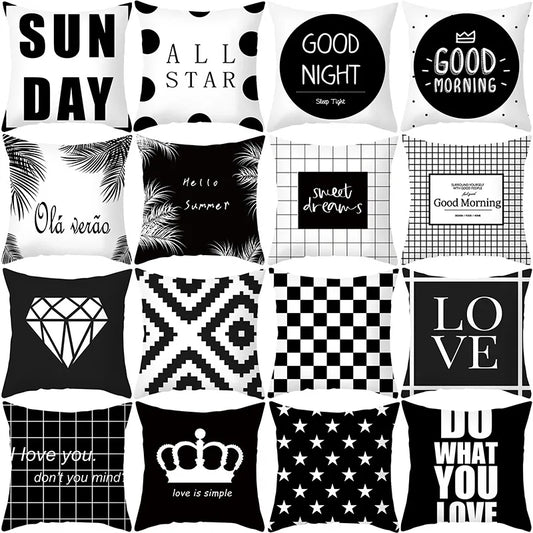 DecorBites™ Black Geometry Letters Print Cushion Cover for Home Decor & Office