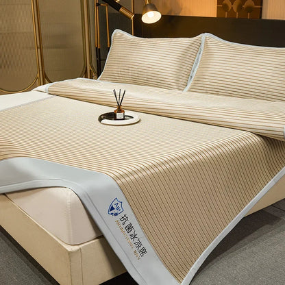 DecorBites™ Ice Silky Cooling Mat Striped Bed Cover Skin-Friendly Pad