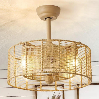 DecorBites™ Braided Rope Lantern Ceiling Fan Light: Reversible, Dimmable, 6-Speed Home Decor