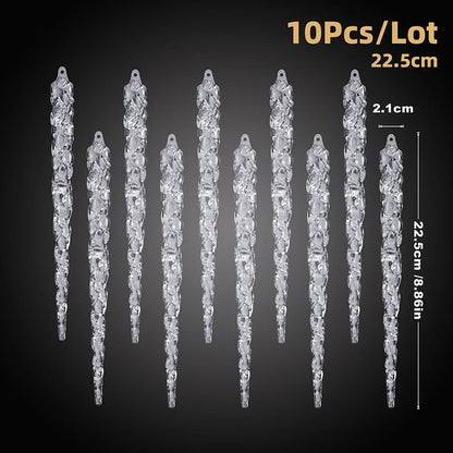 10pcs Christmas Decoration Acrylic Icicle Pendants Clear Simulation Ice Xmas Tree Hanging Ornaments Winter New Year Noel Navidad