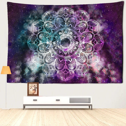 Decobites Purple Starry Sky Mandala Tapestry Wall Hanging - Bohemian Tropical Aesthetics