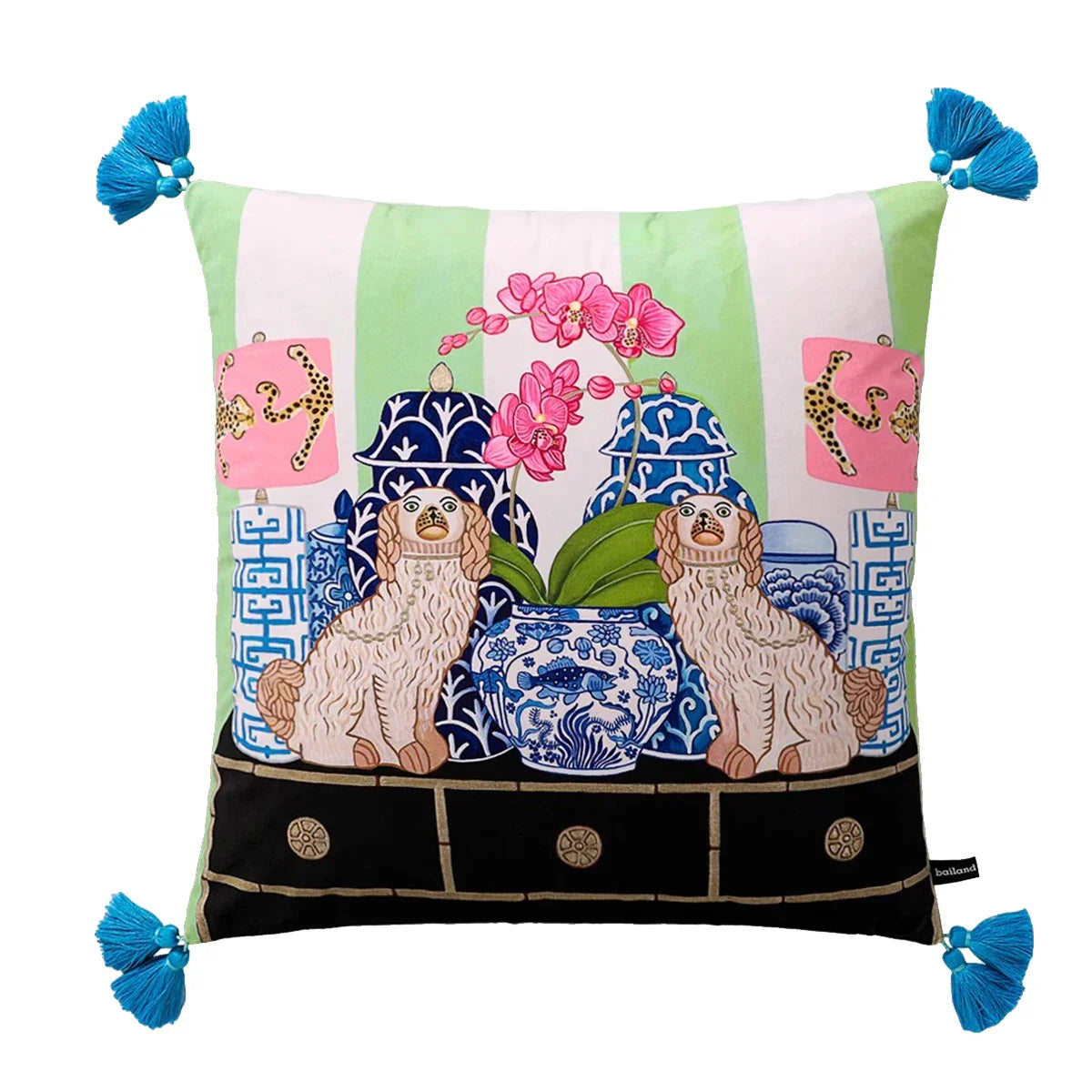 Funda de almohada DecorBites™ Luxe Cheetah Halo: Funda de cojín decorativa con borlas estilo GG