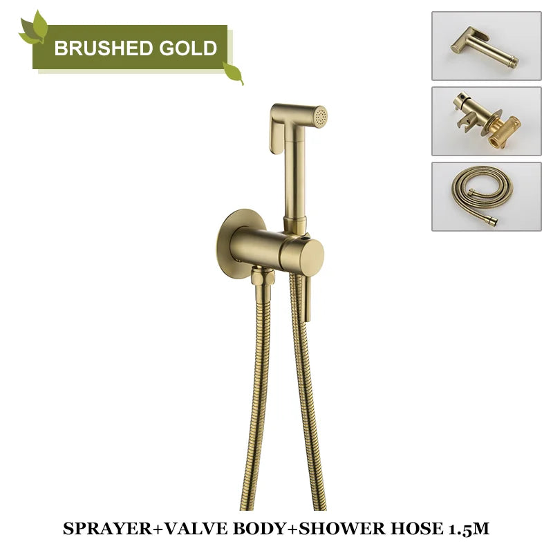 DecorBites™ Brass Bidet Spray: Gold/Black, Hot/Cold Mixer Valve, Bathroom Shattaf Sprayer