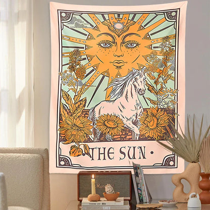 Decobites Sun Moon Butterfly Floral Tarot Tapestry Wall Hanging