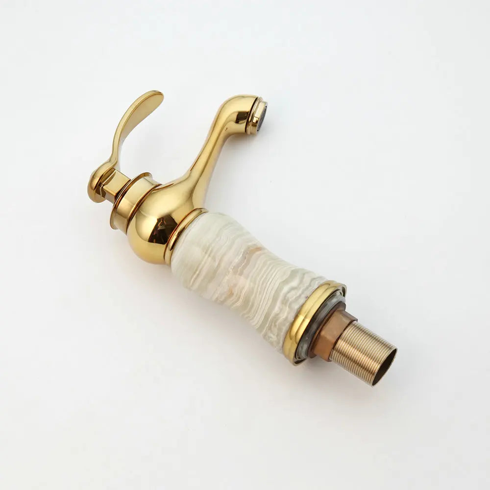 DecorBites™ Gold Plated Jade Bathroom Faucet with Brass Body Hot & Cold Water Mixer