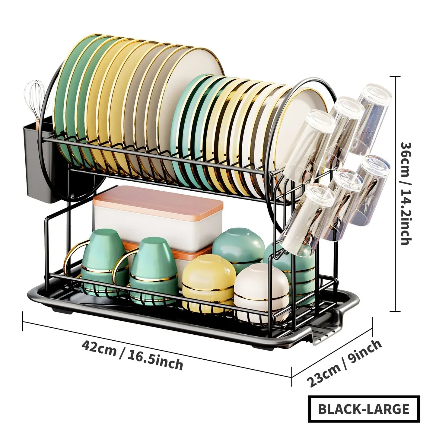 DecorBites™ Kitchen Organizer Rack with Drainboard for Dishes, Utensils, and Cups