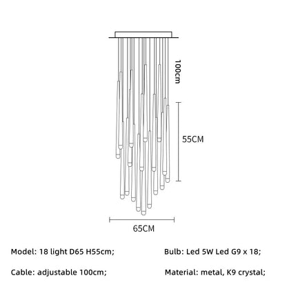 Lámpara colgante LED de cristal DecorBites™ para escaleras de villas retro