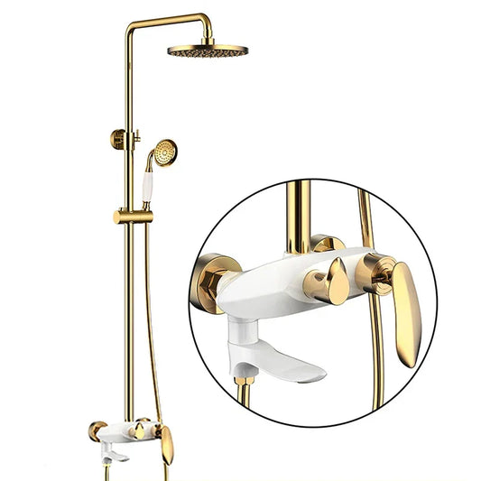 DecorBites™ Black Brass Wall Mounted Bathtub Faucet Set - Rain Shower Head, Handheld, Square