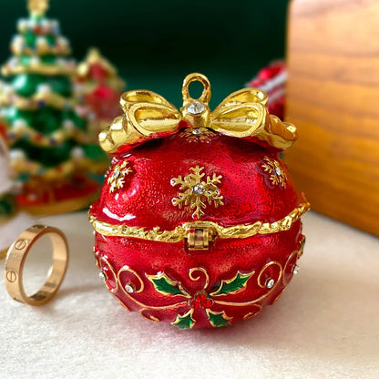 DecorBites™ Jingle Bell Trinket Box With Crystals, Hand-painted, Christmas Tree Decor