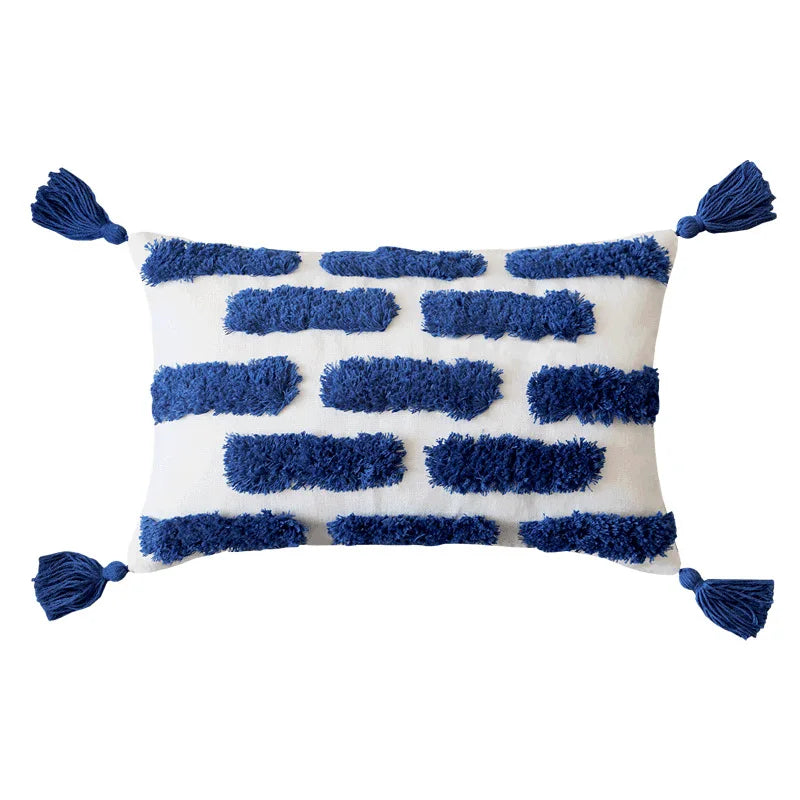 Blue Tufted Embroidered Pillow