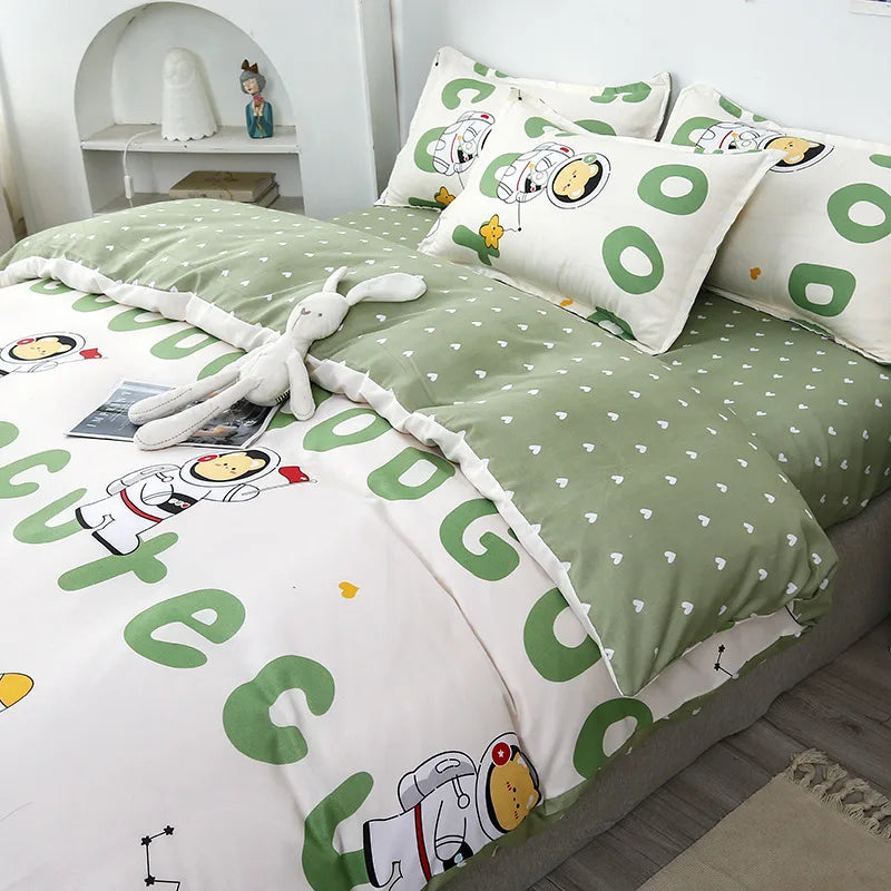 Decobites Cartoon Lattice Floral Geometric Pattern Bedding Set