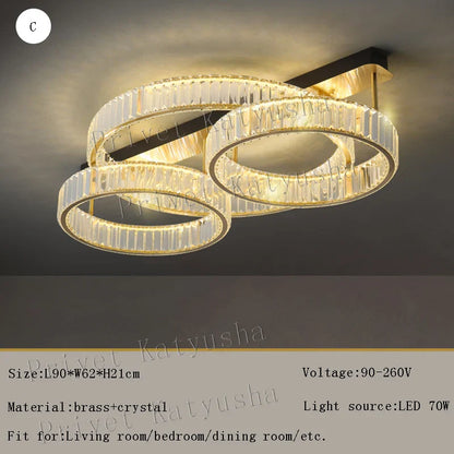 DecorBites™ Gold Crystal Copper Ceiling Lamps LED Modern Home Room Decor Lighting