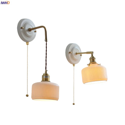 DecorBites™ Copper Ceramic LED Wall Light with Pull Chain Switch for Living Room Decor.