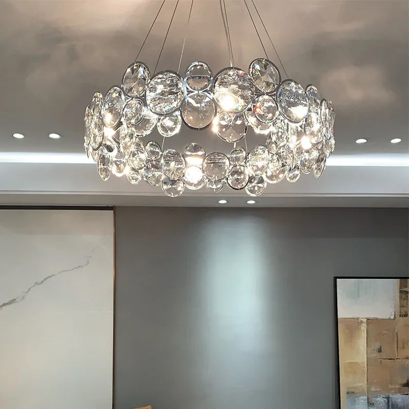 DecorBites™ Crystal Ring Chandelier Chrome Ceiling Pendant Light