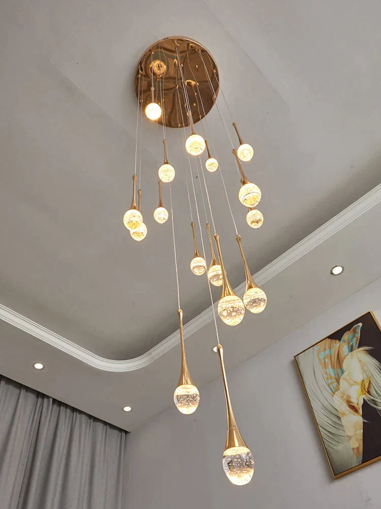 DecorBites™ Crystal Chandelier: Modern LED Water Droplet Staircase Light