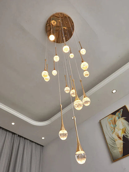 DecorBites™ Crystal Chandelier: Modern LED Water Droplet Staircase Light