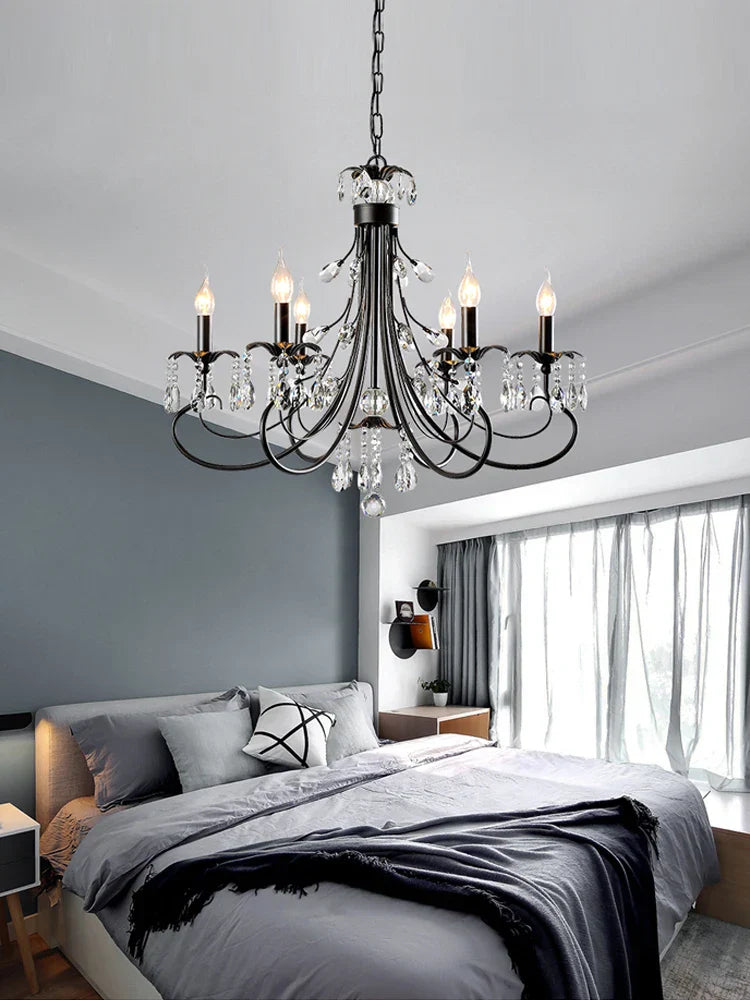 DecorBites™ Crystal Chandelier: Modern Black E14 Candle Pendent Lamp for Living Room