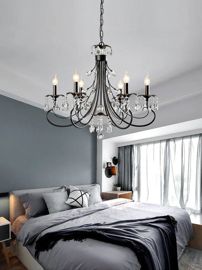 DecorBites™ Crystal Chandelier: Modern Black E14 Candle Pendent Lamp for Living Room