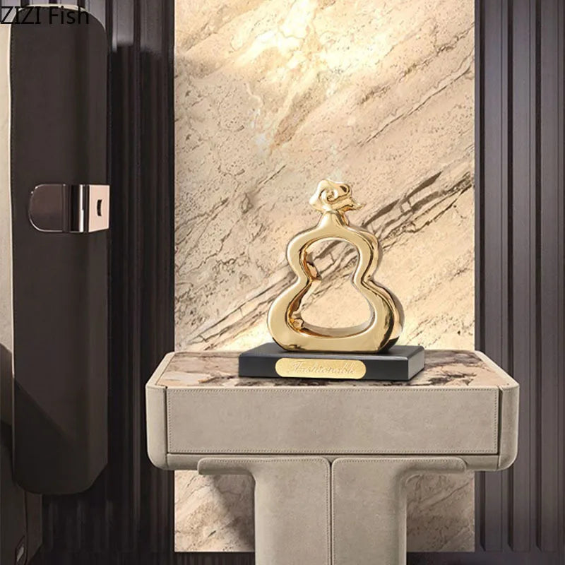Escultura Cerámica de Calabaza Dorada Decorbites™ Decoración de Escritorio Artesanías de Porcelana Ornamentos para la Habitación