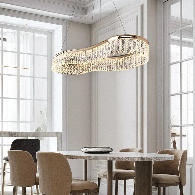 DecorBites™ Golden Crystal Chandelier Luxury Round Pendant Lamparas Art Decor Fixture