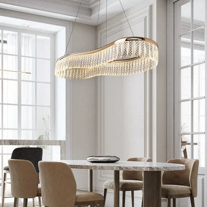 DecorBites™ Golden Crystal Chandelier Luxury Round Pendant Lamparas Art Decor Fixture