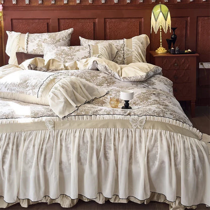 Decobites Exquisite Lace Ruffle Butterfly Egyptian Cotton Bedding Set