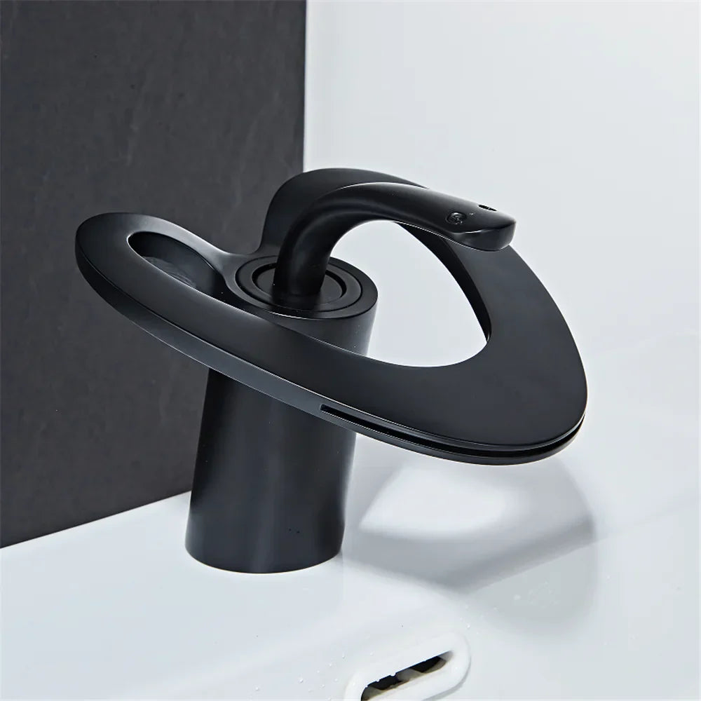 DecorBites™ Black Gray Brass Waterfall Basin Faucet Hot Cold Mixer Tap White Gold