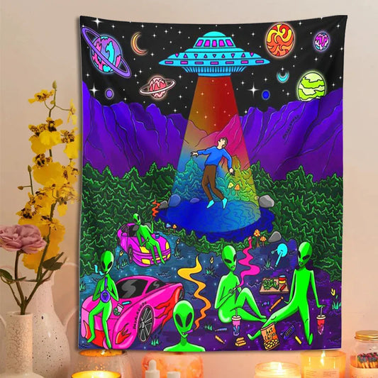 Decobites UFO Cartoon Tapestry Wall Hanging for Home Decor