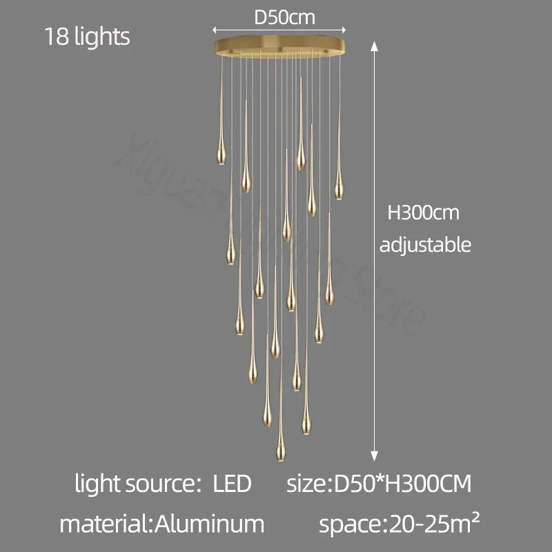 DecorBites™ Gold LED Chandelier for Duplex Villa Living Room and Staircase