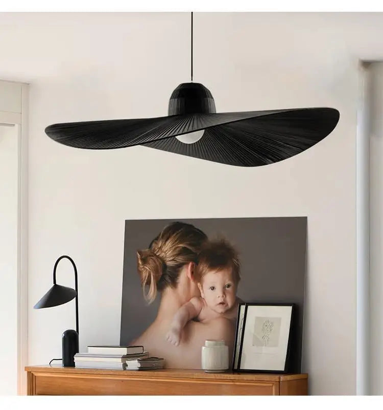 DecorBites™ Designer Fabric Hat Chandelier, White & Black LED Pendant Lamp for Living Room