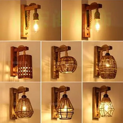 ديكوربايتس™ مصباح حائط من الخيزران والخوص، ثريات E27 منسوجة يدويًا، وحدات إضاءة ديكورية للغرفة